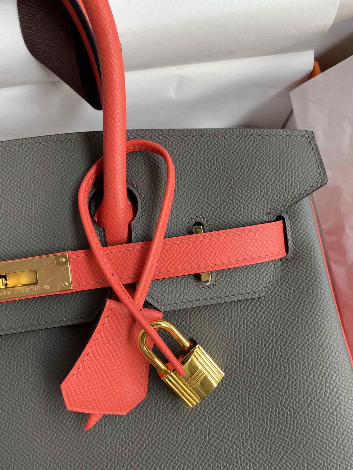 HERMES Birkin 30 Etain&Braise Epsom Gold-tone Hardware