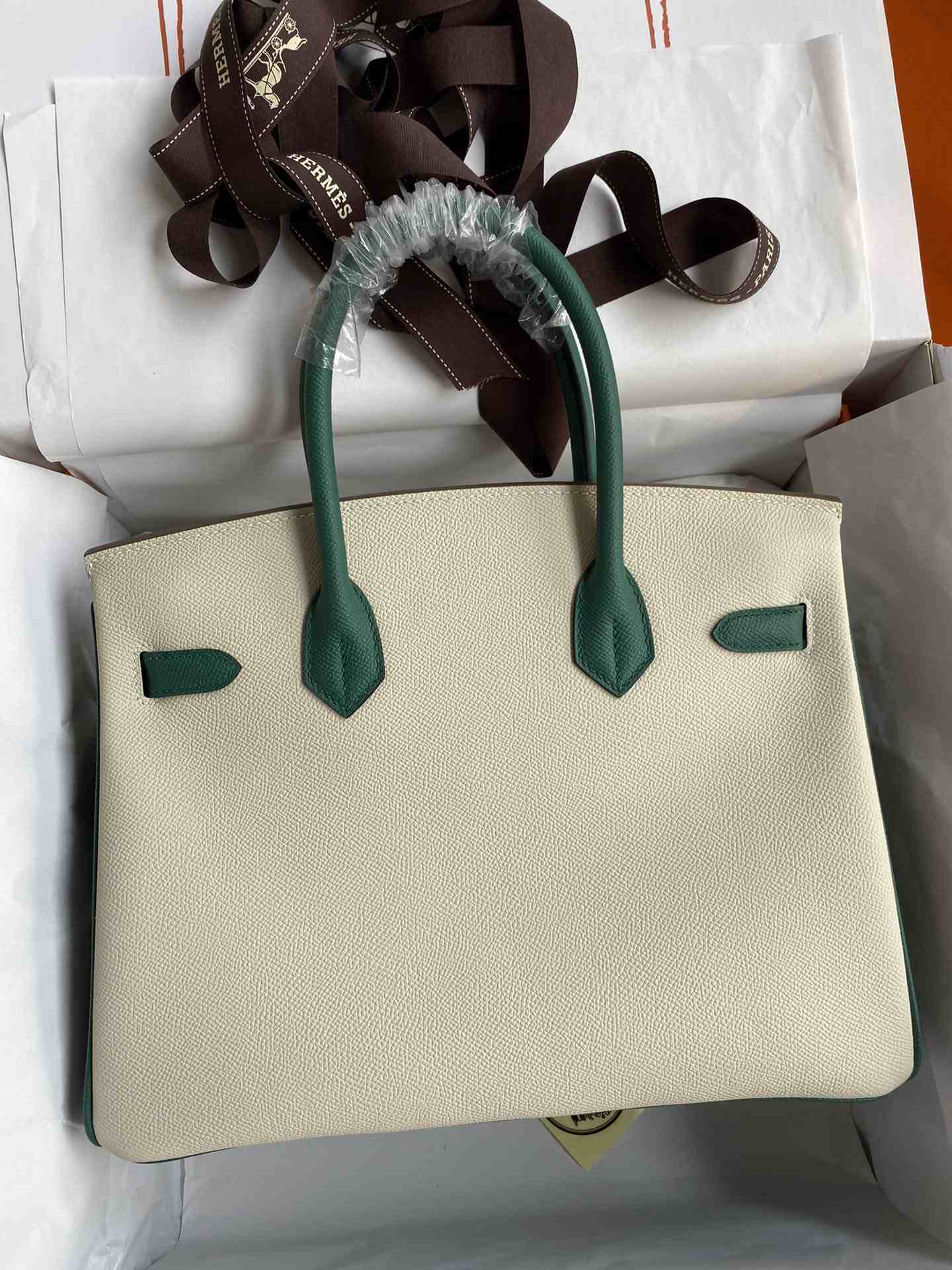 HERMES Birkin 30 Craie&Malachite Epsom Gold-tone Hardware