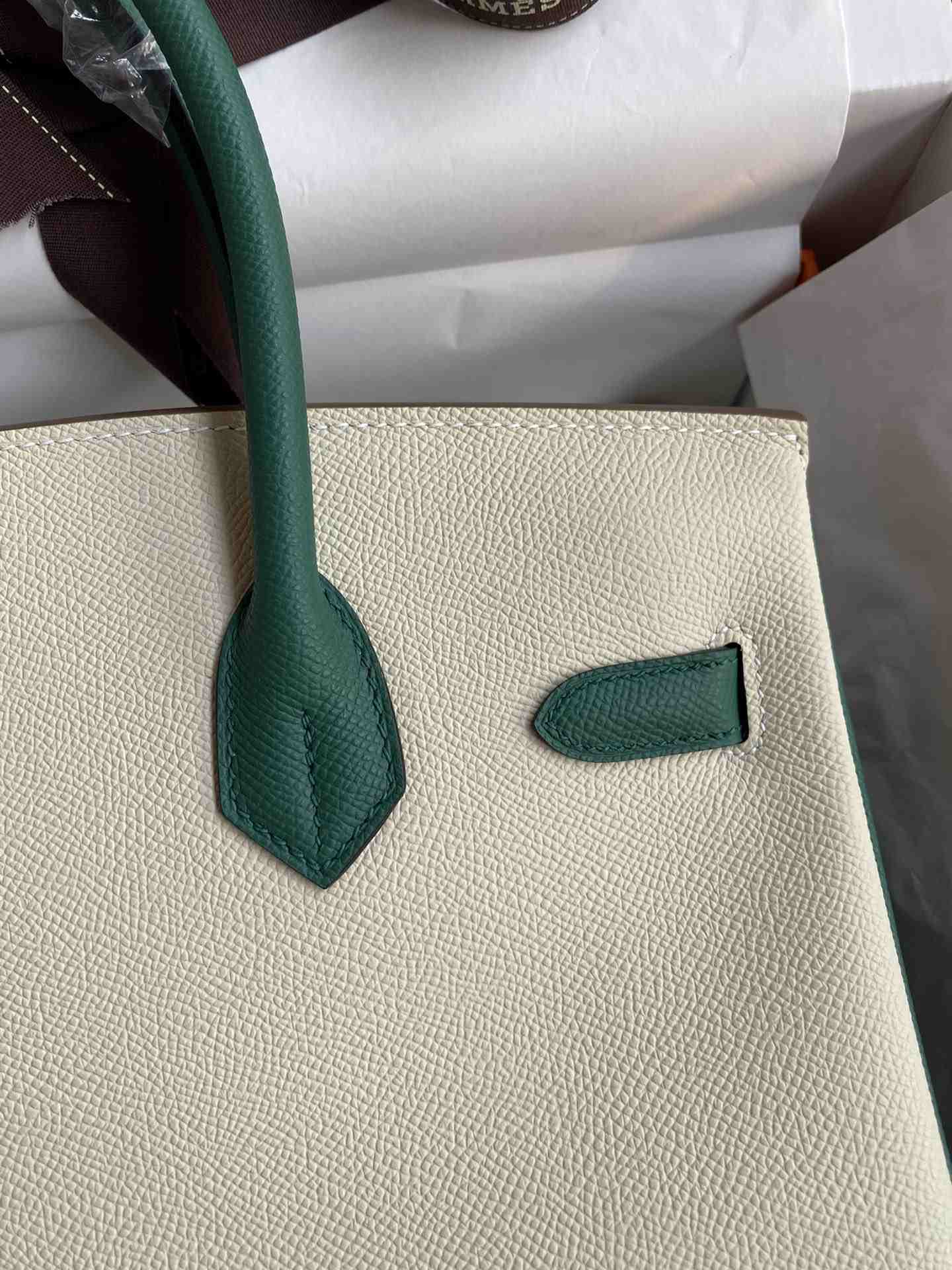 HERMES Birkin 30 Craie&Malachite Epsom Gold-tone Hardware