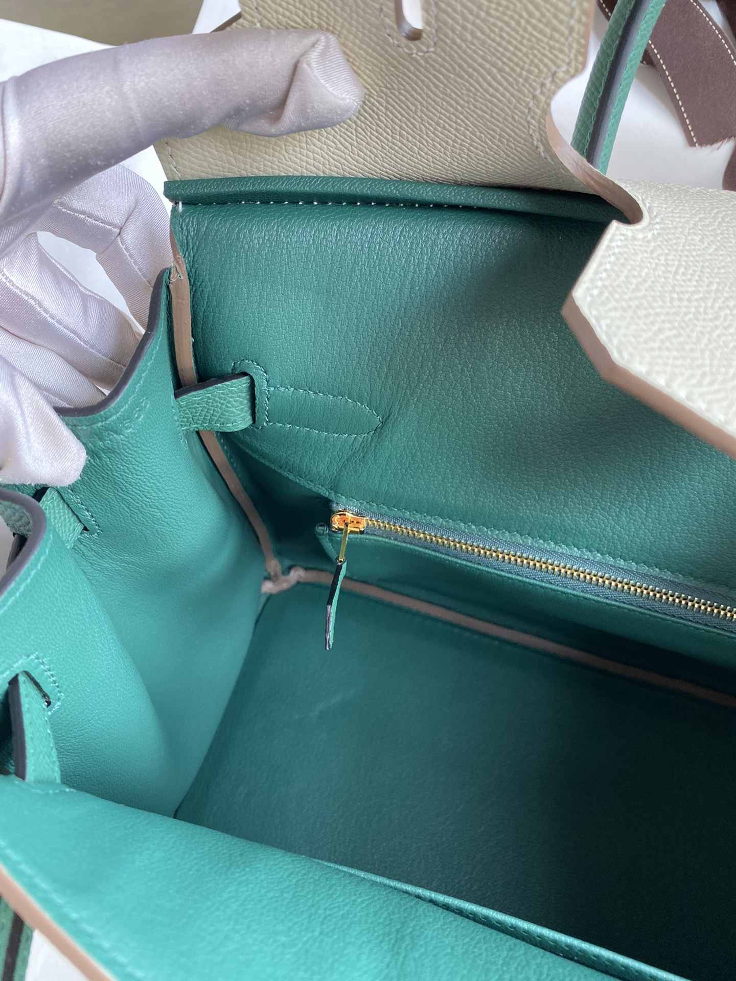 HERMES Birkin 30 Craie&Malachite Epsom Gold-tone Hardware