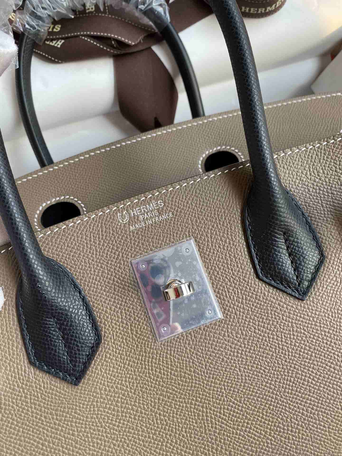 HERMES Birkin 30 Etoupe&Nior Epsom Silver-tone Hardware