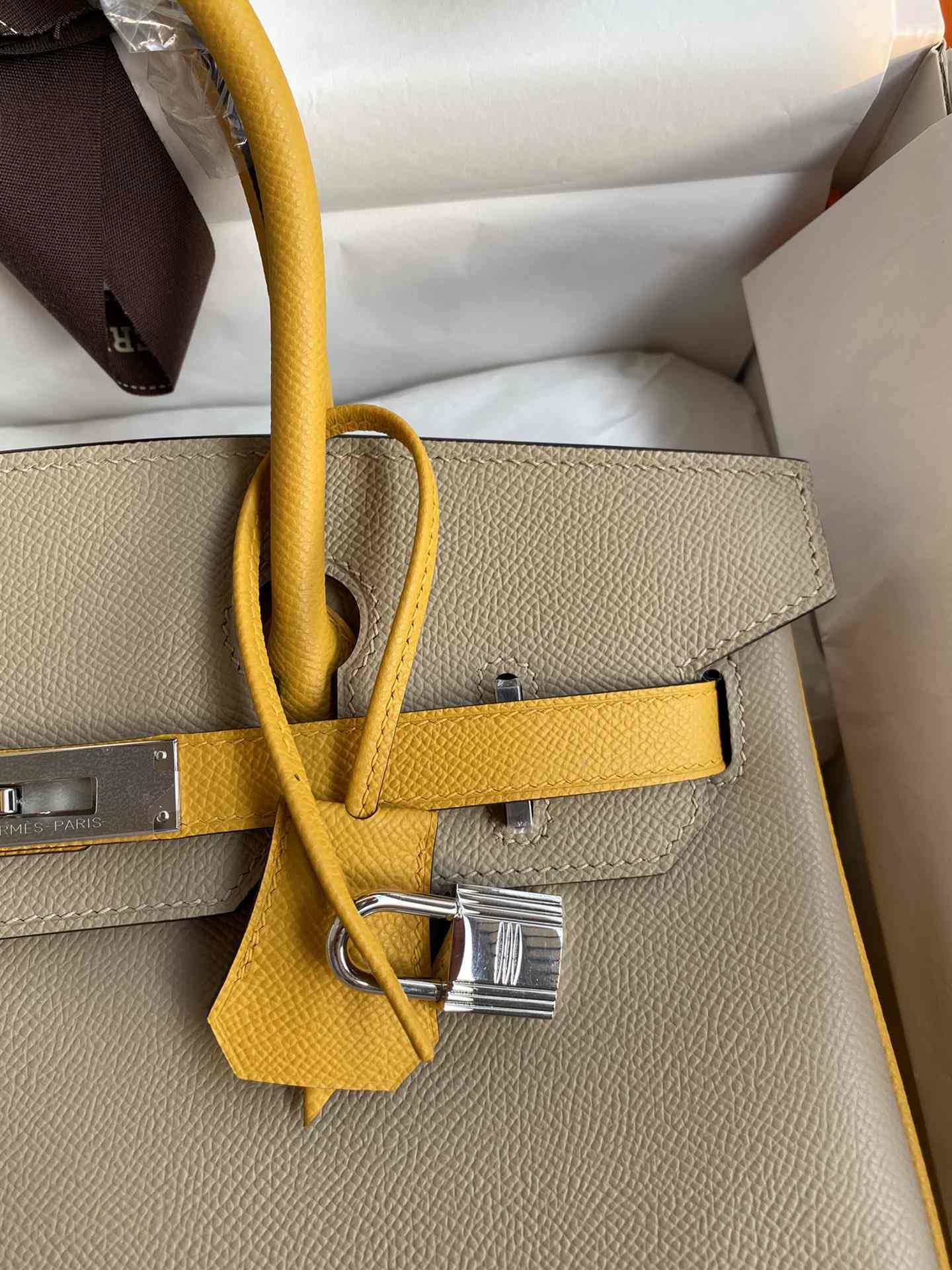 HERMES Birkin 30 Trench&Jaune Ambre Epsom Silver-tone Hardware