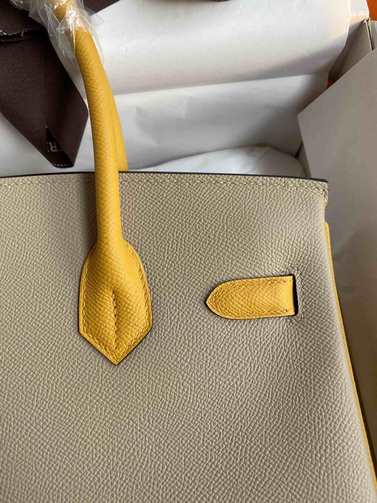 HERMES Birkin 30 Trench&Jaune Ambre Epsom Silver-tone Hardware