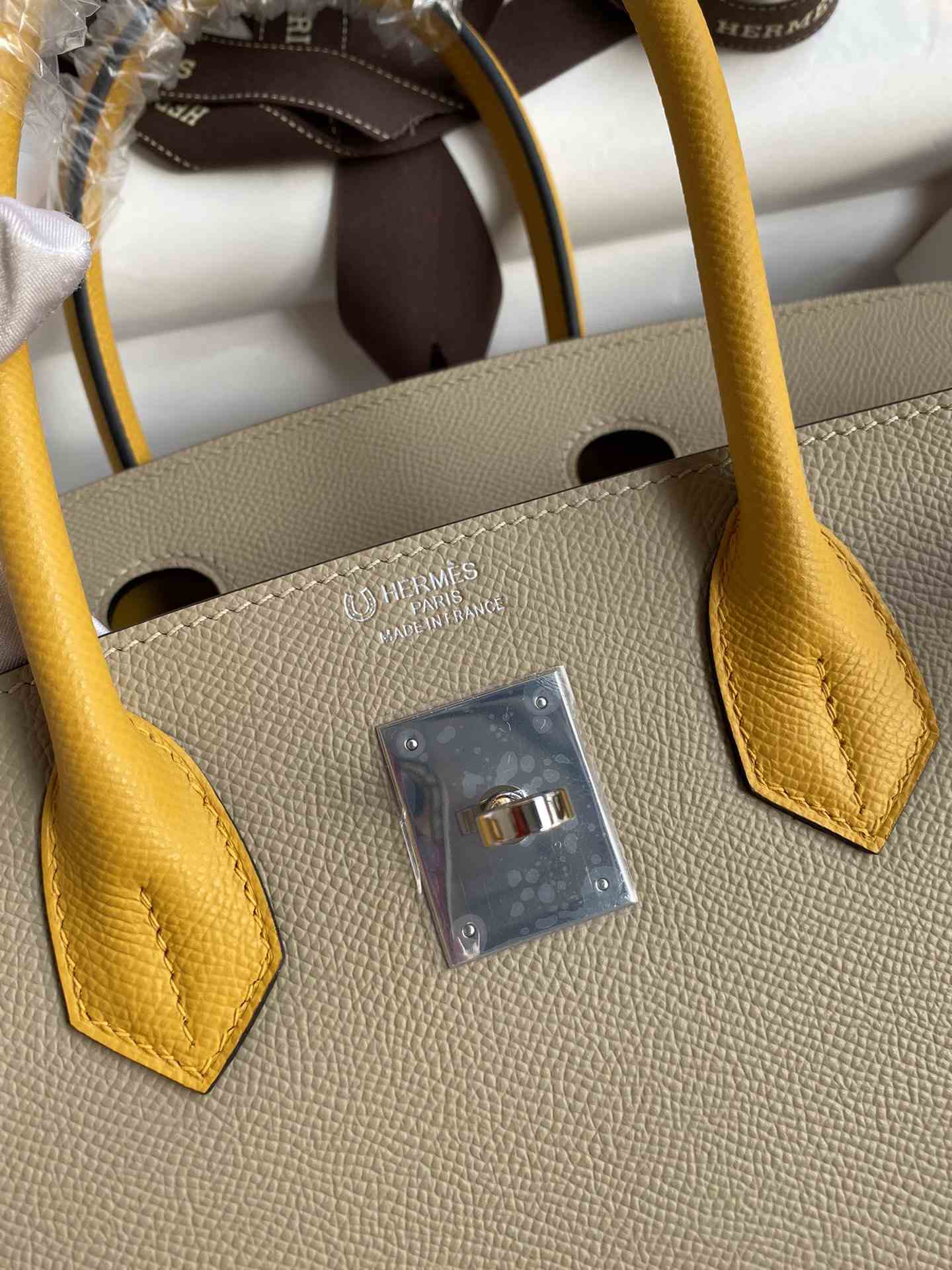 HERMES Birkin 30 Trench&Jaune Ambre Epsom Silver-tone Hardware