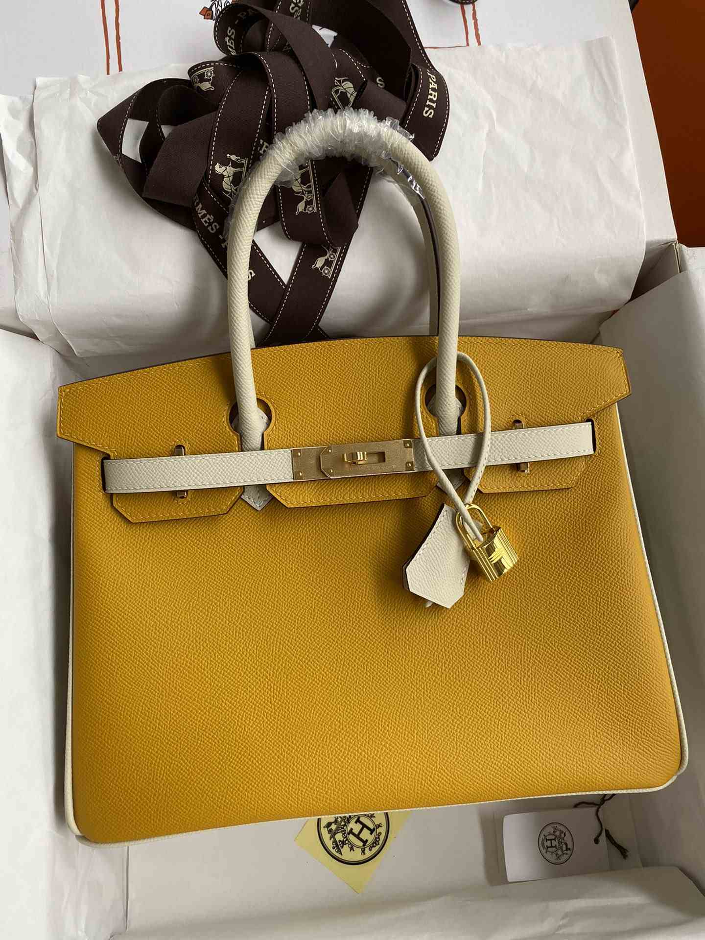 HERMES Birkin 30 Jaune Ambre&Craie Epsom Gold-tone Hardware