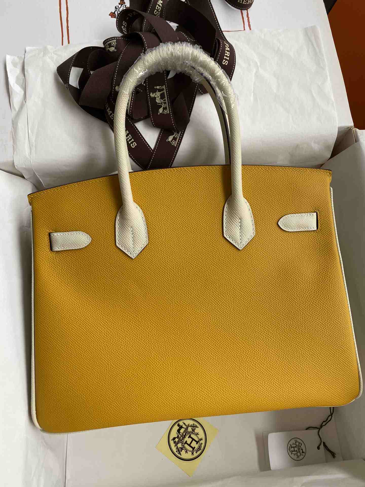 HERMES Birkin 30 Jaune Ambre&Craie Epsom Gold-tone Hardware