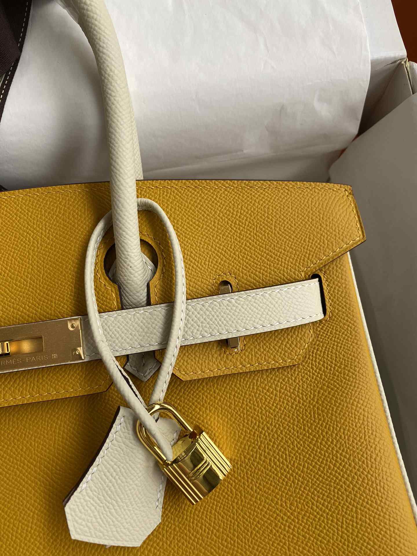 HERMES Birkin 30 Jaune Ambre&Craie Epsom Gold-tone Hardware