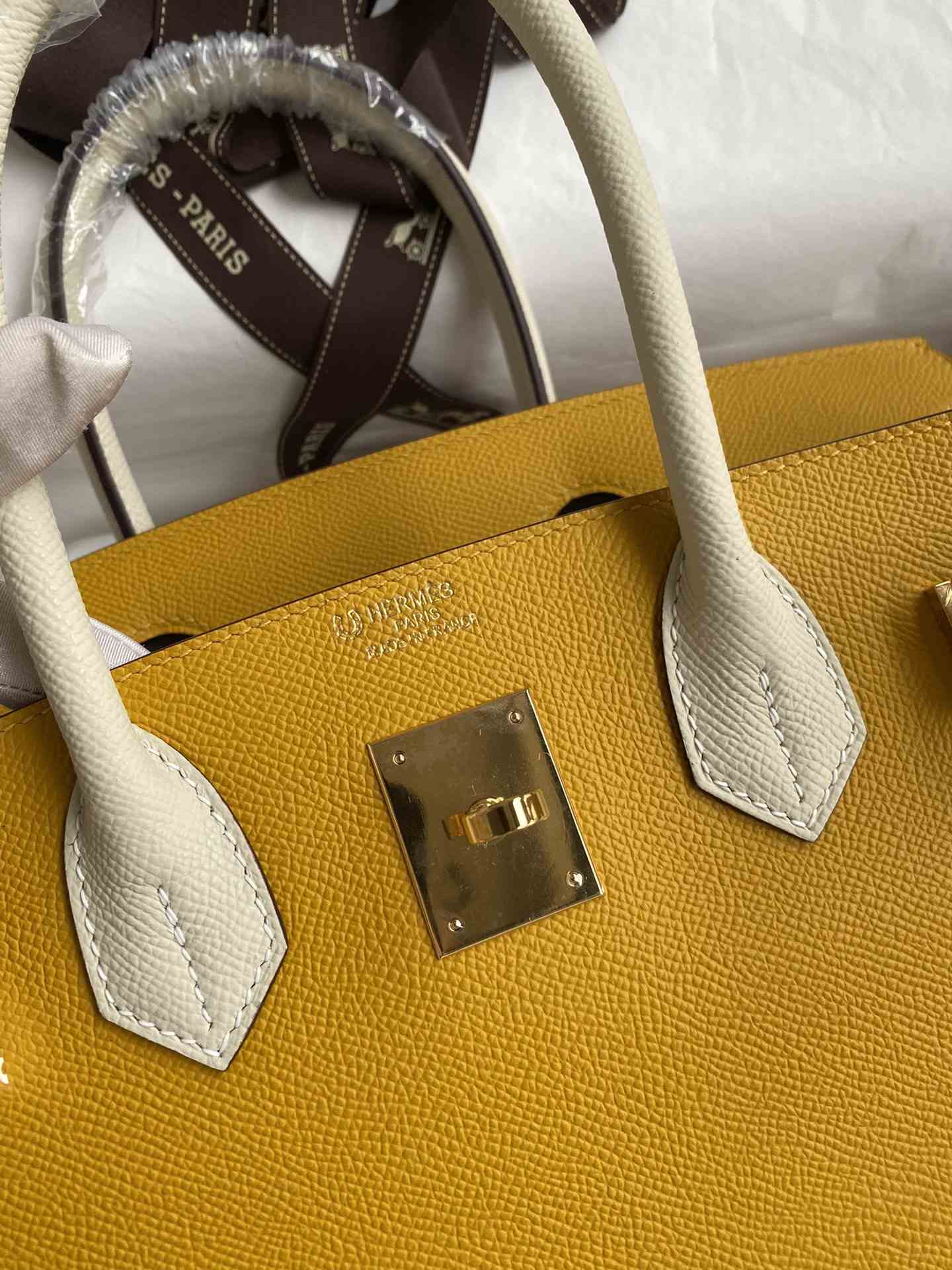 HERMES Birkin 30 Jaune Ambre&Craie Epsom Gold-tone Hardware