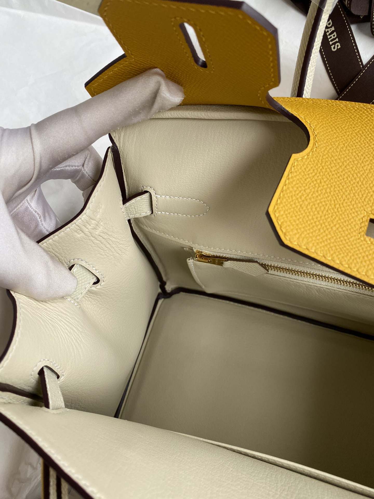 HERMES Birkin 30 Jaune Ambre&Craie Epsom Gold-tone Hardware