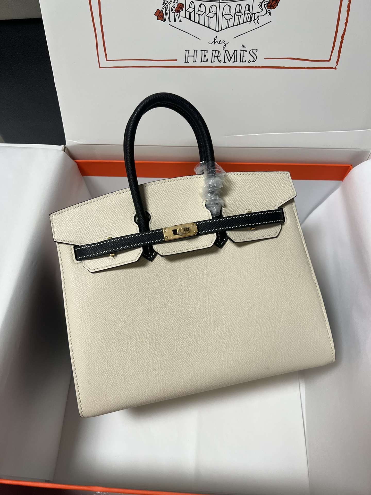 HERMES Birkin 30 Craie&Nior Epsom Silver-tone Hardware