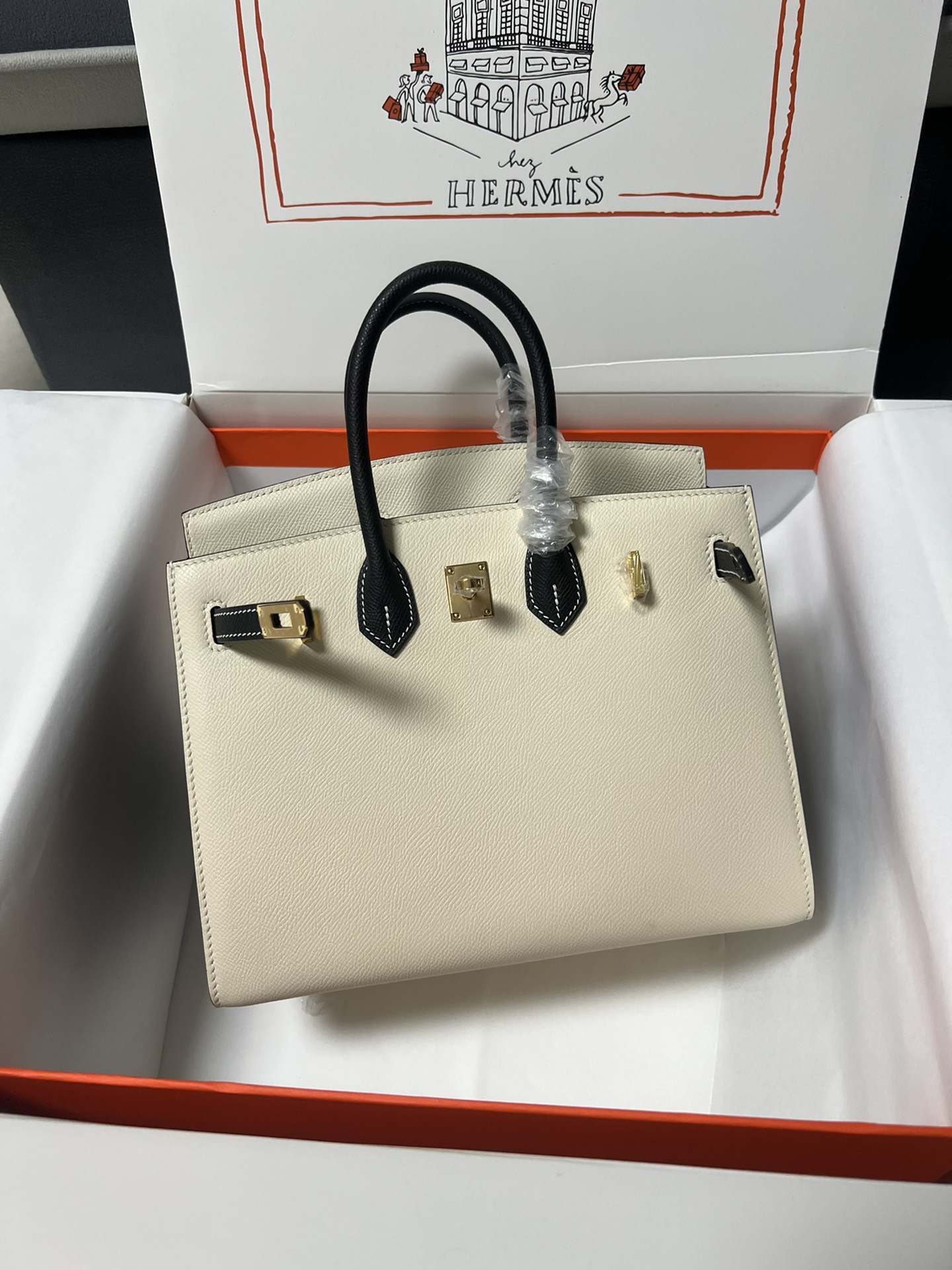 HERMES Birkin 30 Craie&Nior Epsom Silver-tone Hardware