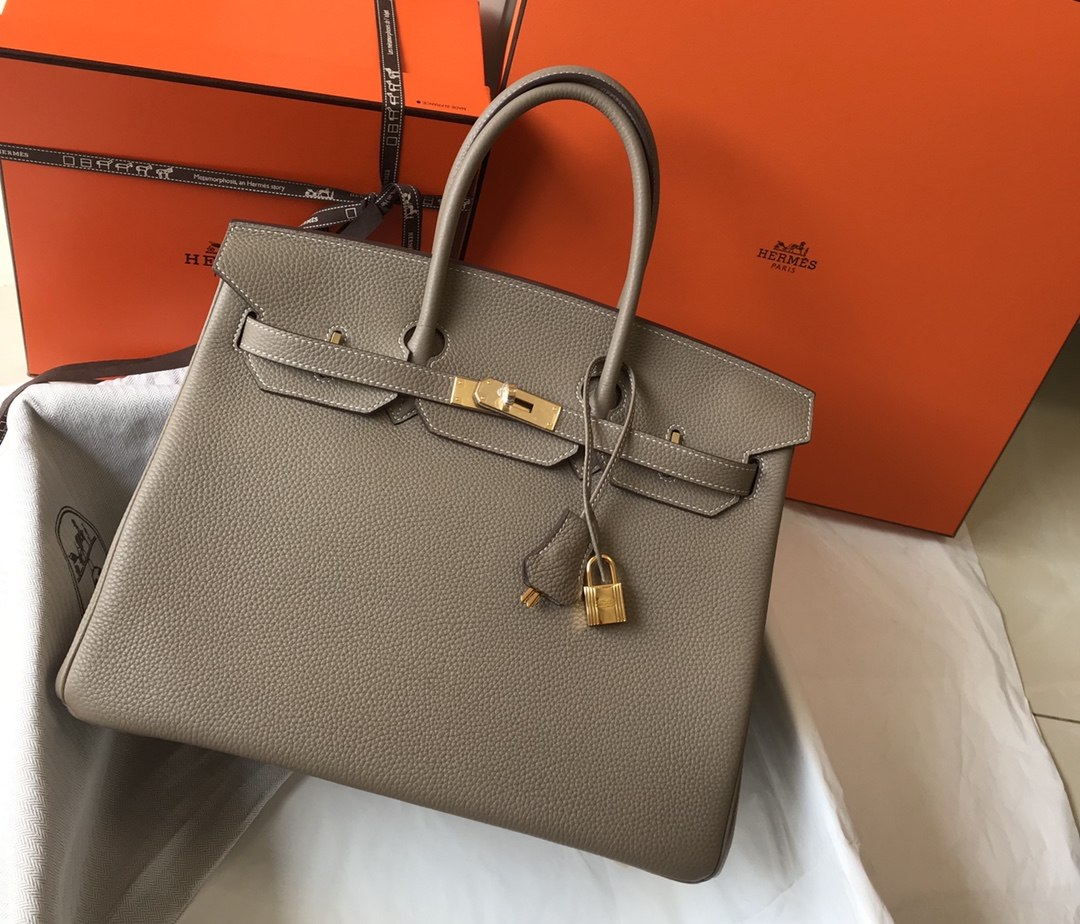 HERMES Birkin 35 Gris Tourterelle Togo Gold-tone Hardware