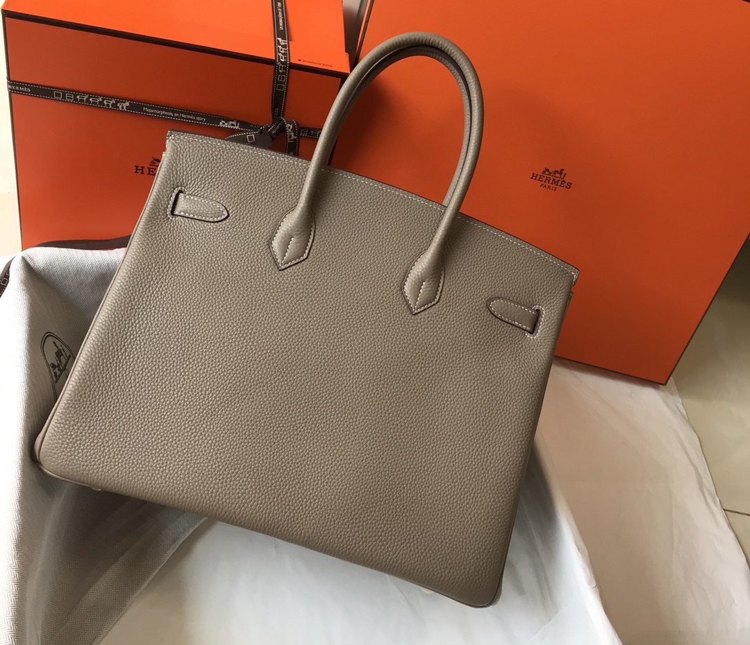 HERMES Birkin 35 Gris Tourterelle Togo Gold-tone Hardware