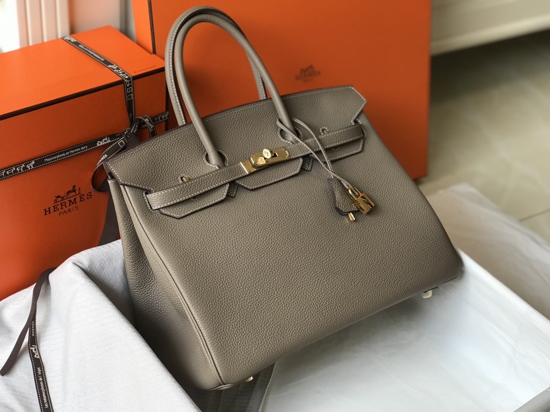 HERMES Birkin 35 Gris Tourterelle Togo Gold-tone Hardware