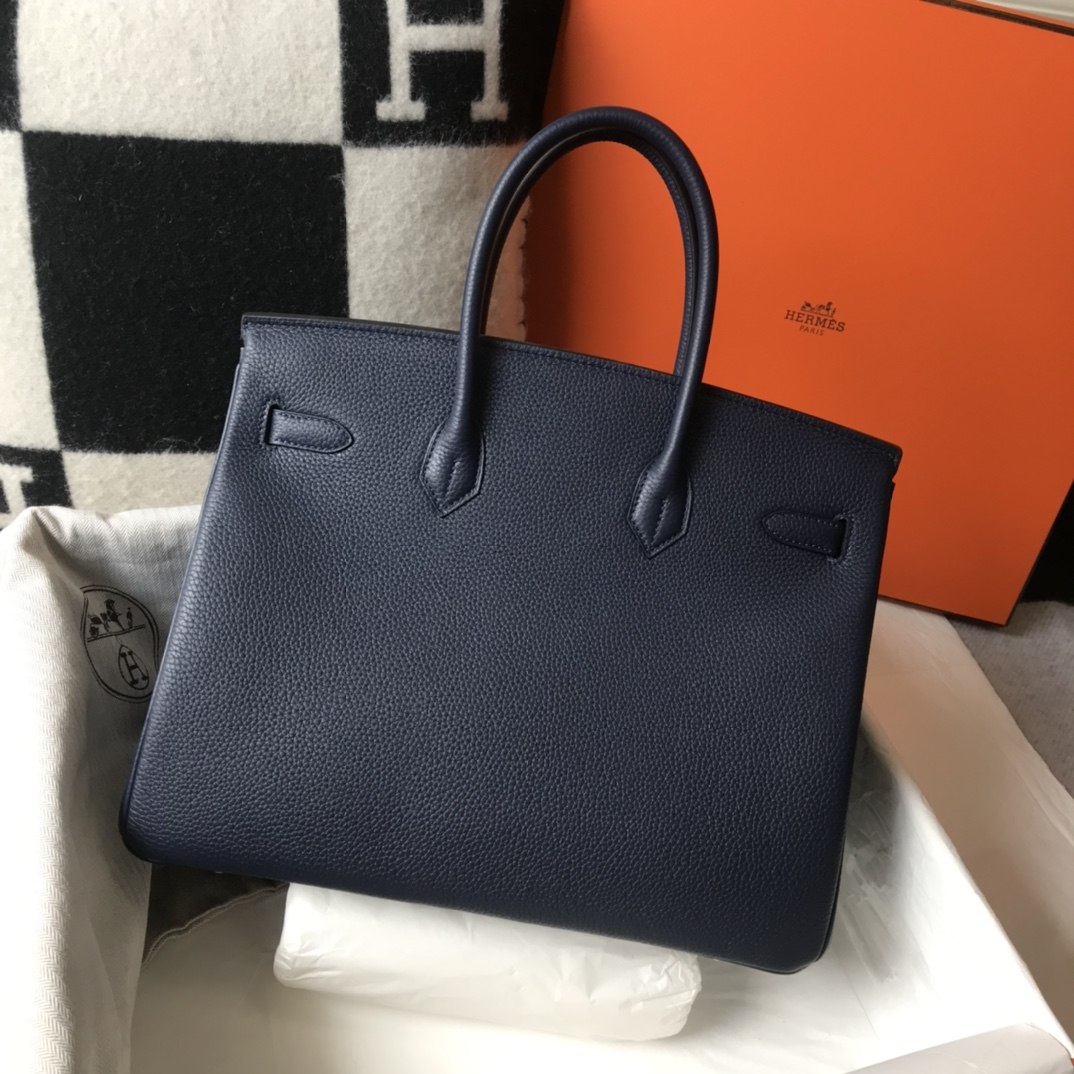 HERMES Birkin 35 Deep Blue Togo Gold-tone Hardware