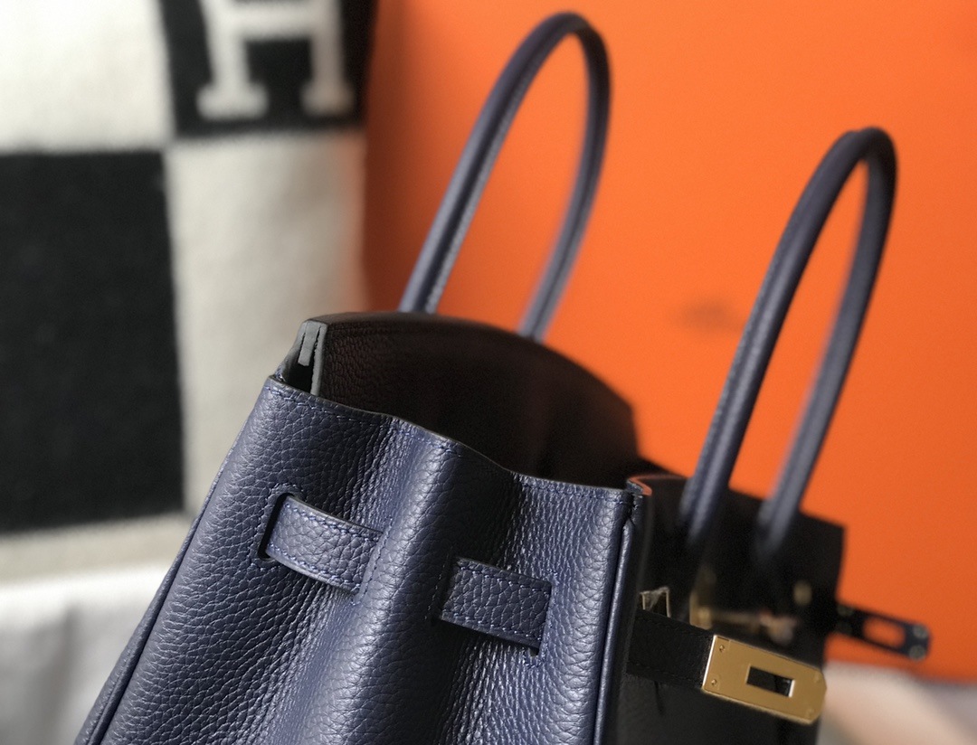 HERMES Birkin 35 Deep Blue Togo Gold-tone Hardware