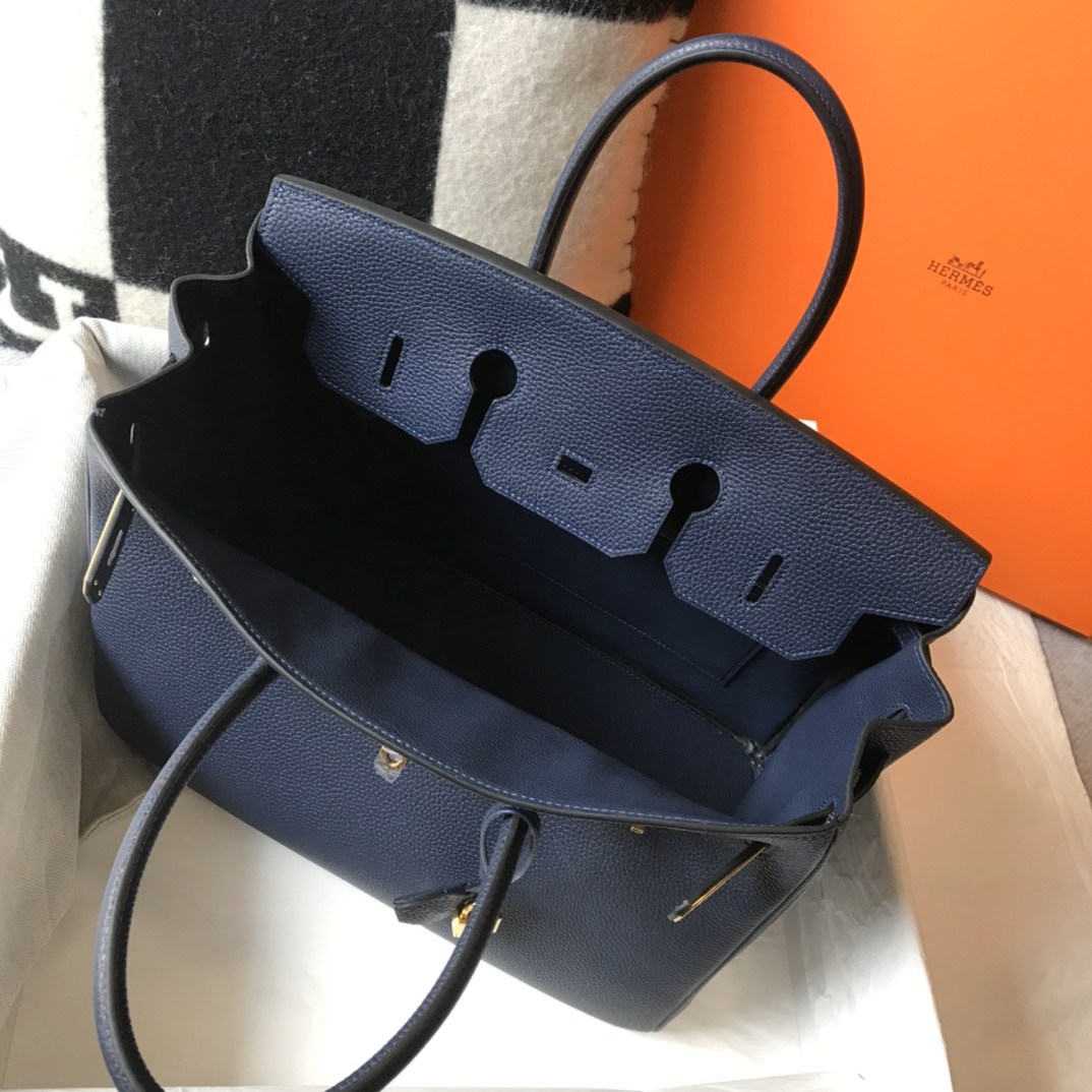 HERMES Birkin 35 Deep Blue Togo Gold-tone Hardware