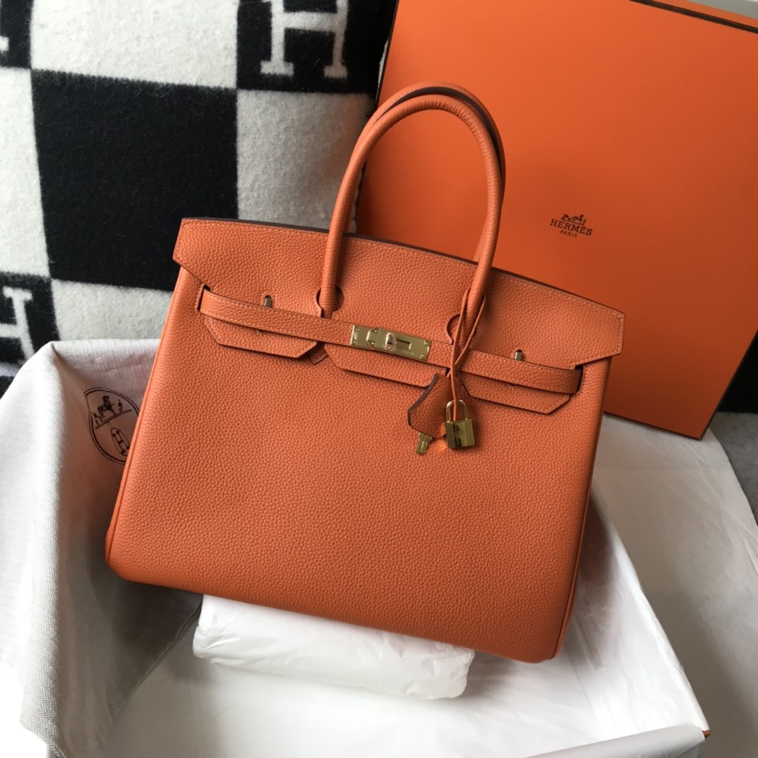 HERMES Birkin 35 Orange Togo Gold-tone Hardware