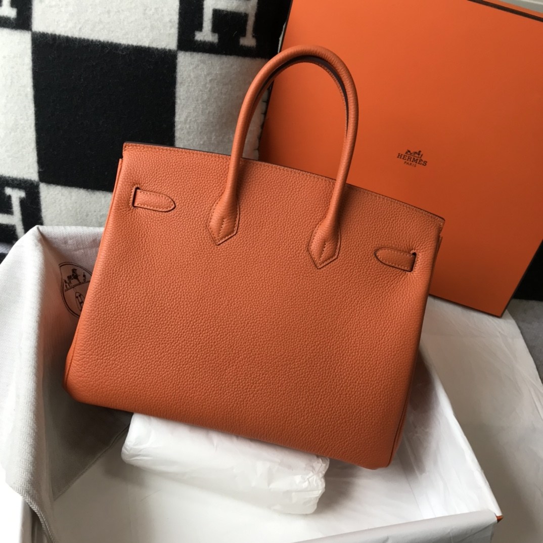 HERMES Birkin 35 Orange Togo Gold-tone Hardware