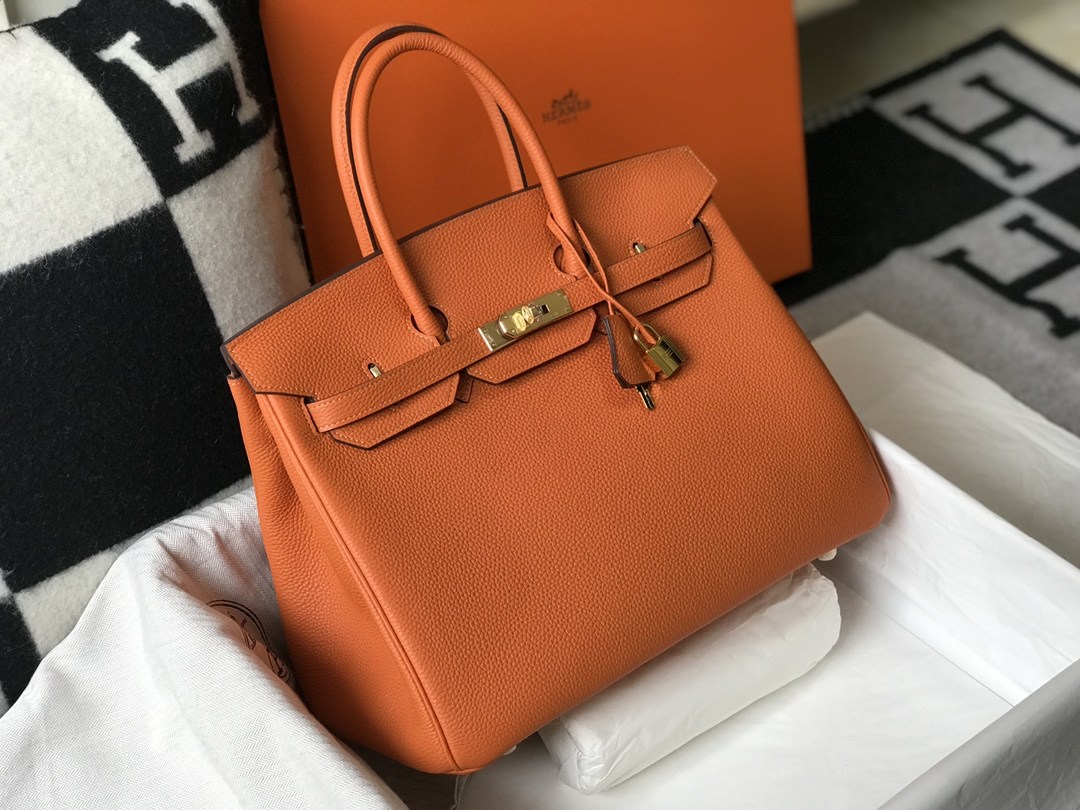 HERMES Birkin 35 Orange Togo Gold-tone Hardware