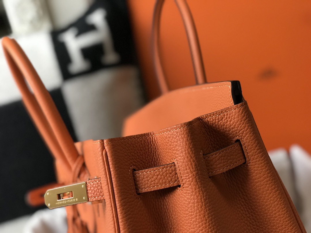 HERMES Birkin 35 Orange Togo Gold-tone Hardware