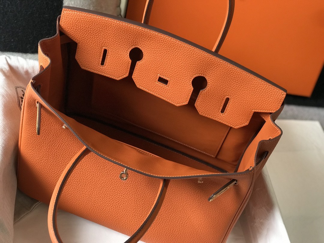 HERMES Birkin 35 Orange Togo Gold-tone Hardware