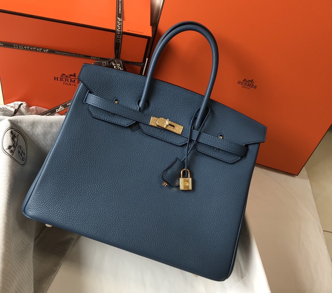 HERMES Birkin 35 Blue Agate Togo Gold-tone Hardware