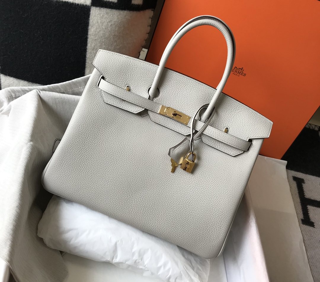 HERMES Birkin 35 Gris Perle Togo Gold-tone Hardware