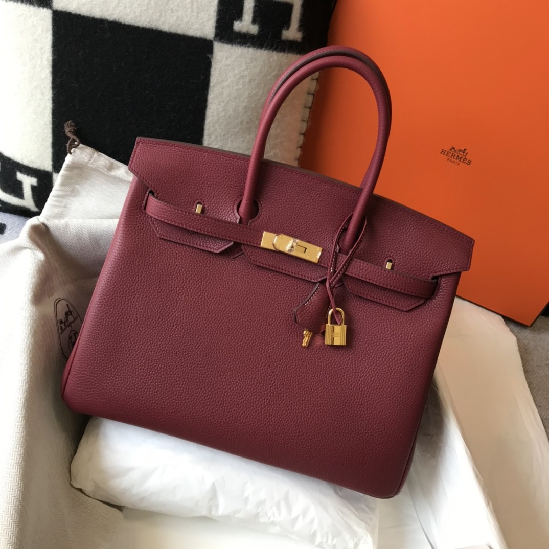 HERMES Birkin 35 Bordeaux Togo Gold-tone Hardware