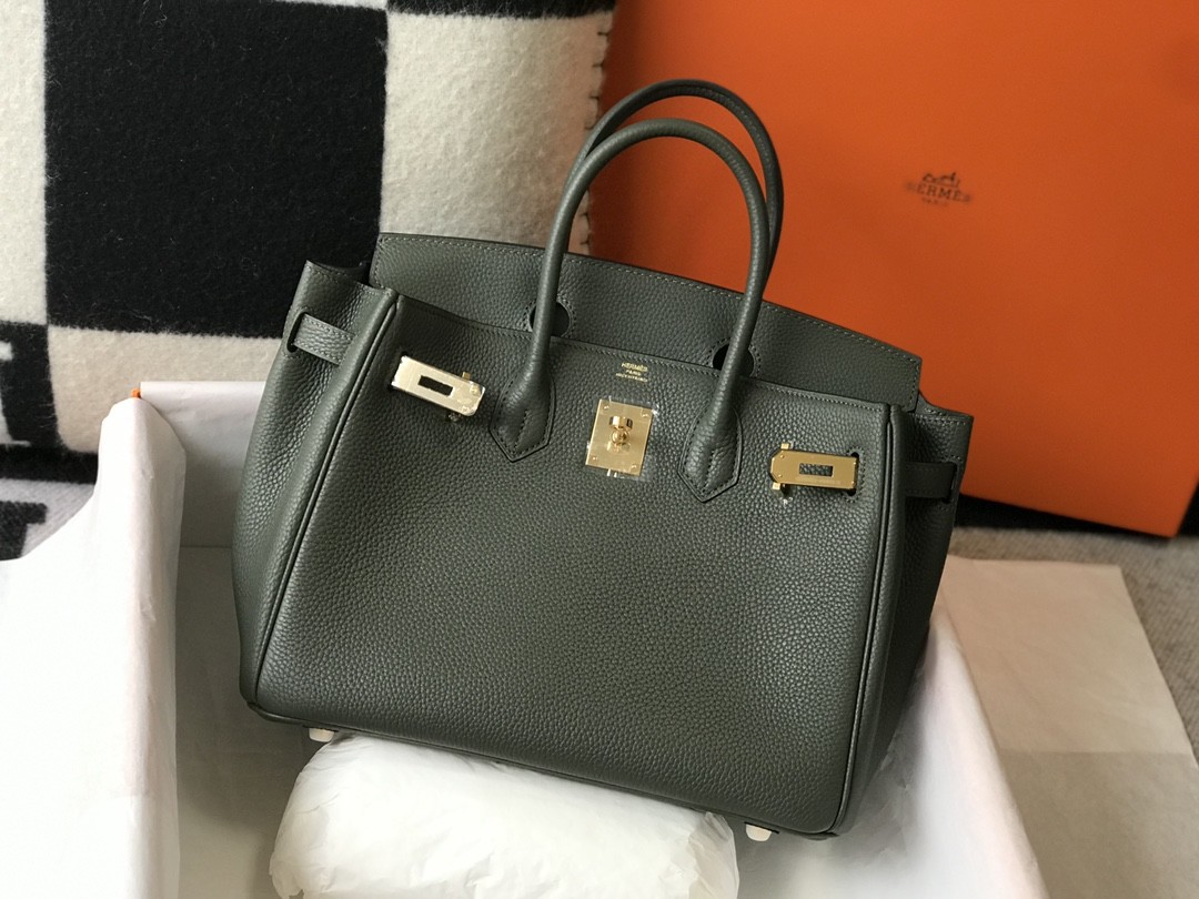 HERMES Birkin 35 Vert Criquet Togo Gold-tone Hardware