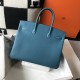 HERMES Birkin 35 Bleu Jean Togo Gold-tone Hardware