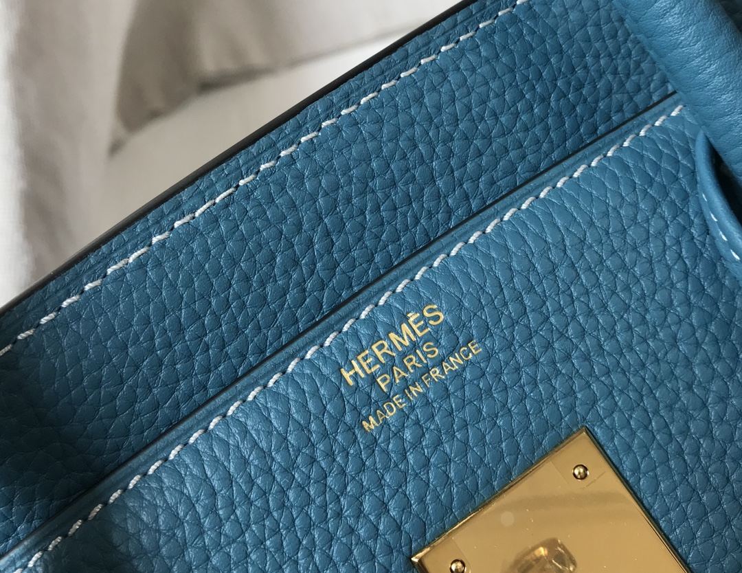 HERMES Birkin 35 Bleu Jean Togo Gold-tone Hardware