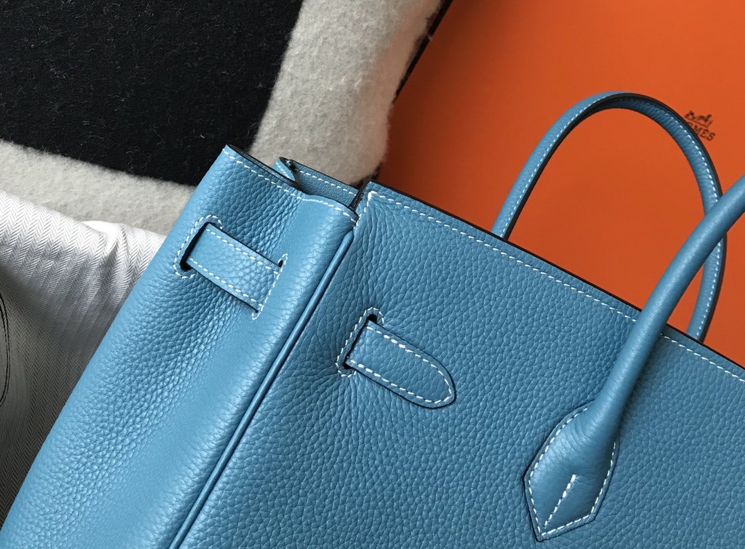 HERMES Birkin 35 Bleu Jean Togo Gold-tone Hardware