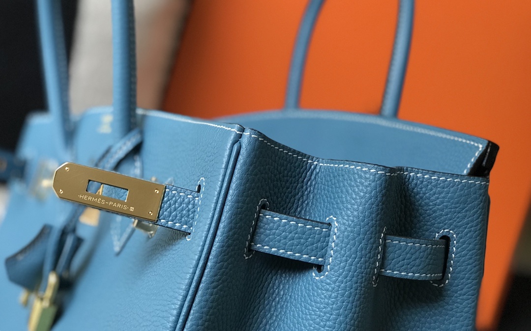 HERMES Birkin 35 Bleu Jean Togo Gold-tone Hardware