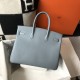 HERMES Birkin 35 Bleu Lin Togo Gold-tone Hardware