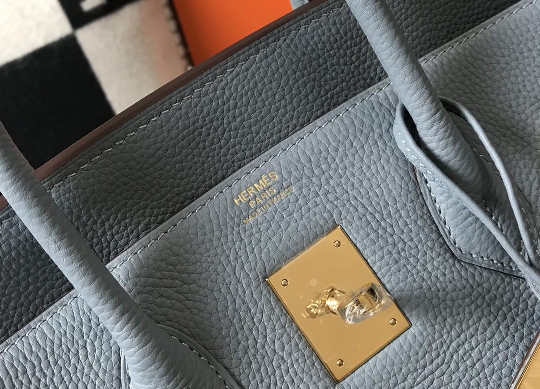 HERMES Birkin 35 Bleu Lin Togo Gold-tone Hardware