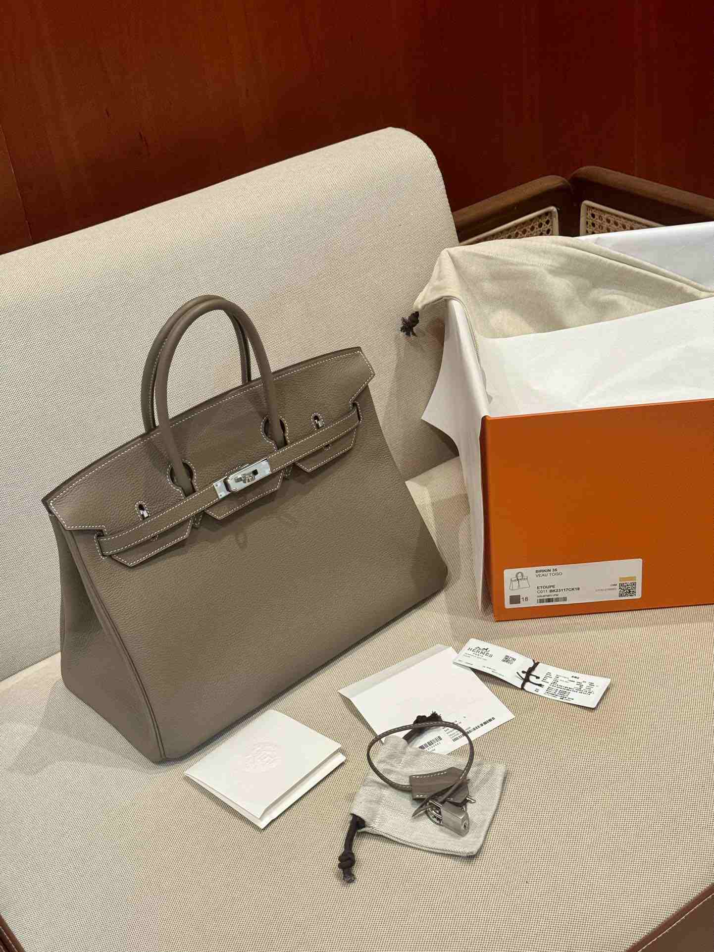 HERMES Birkin 35 Etoupe Togo Gold-tone Hardware