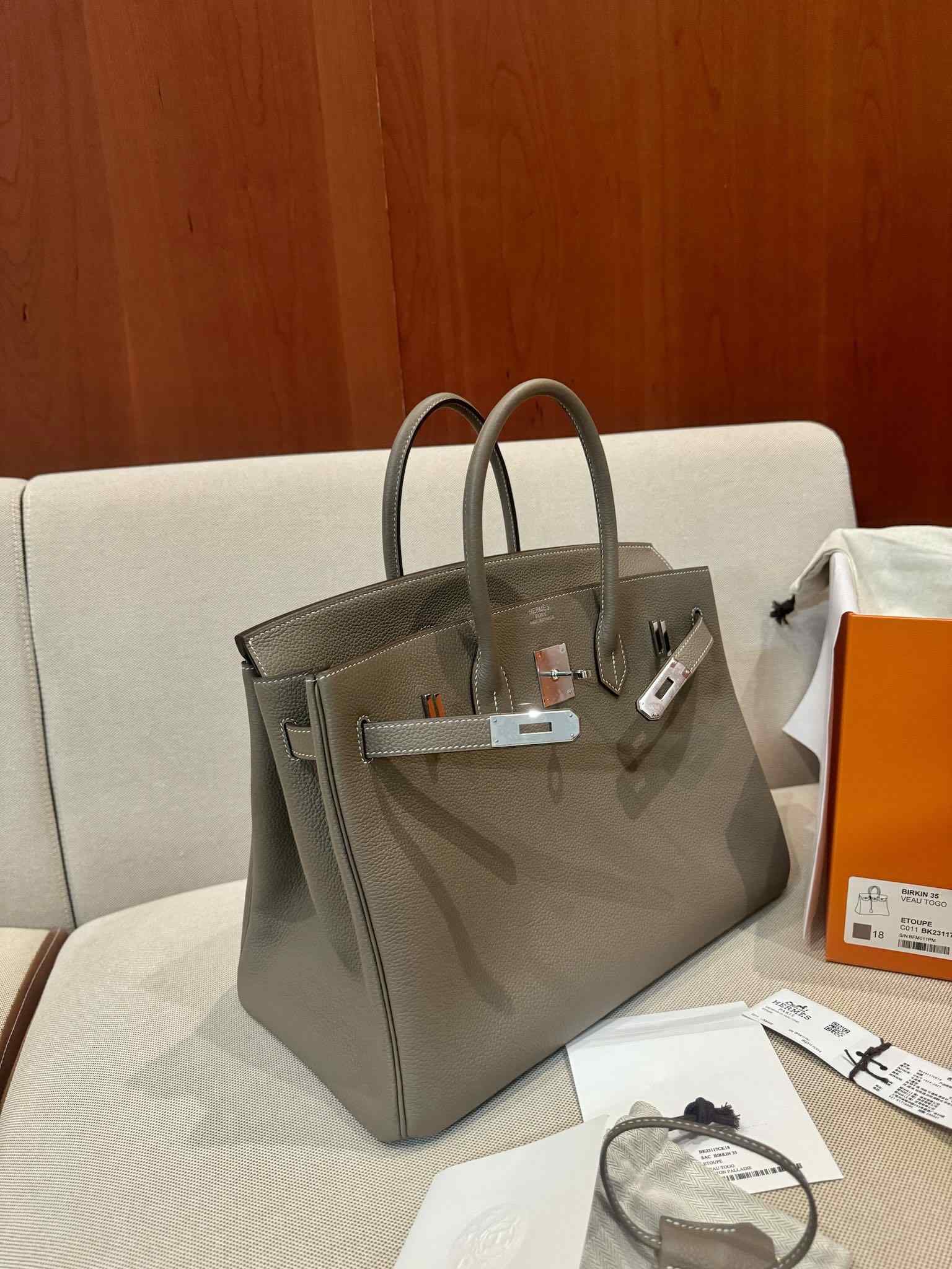 HERMES Birkin 35 Etoupe Togo Gold-tone Hardware