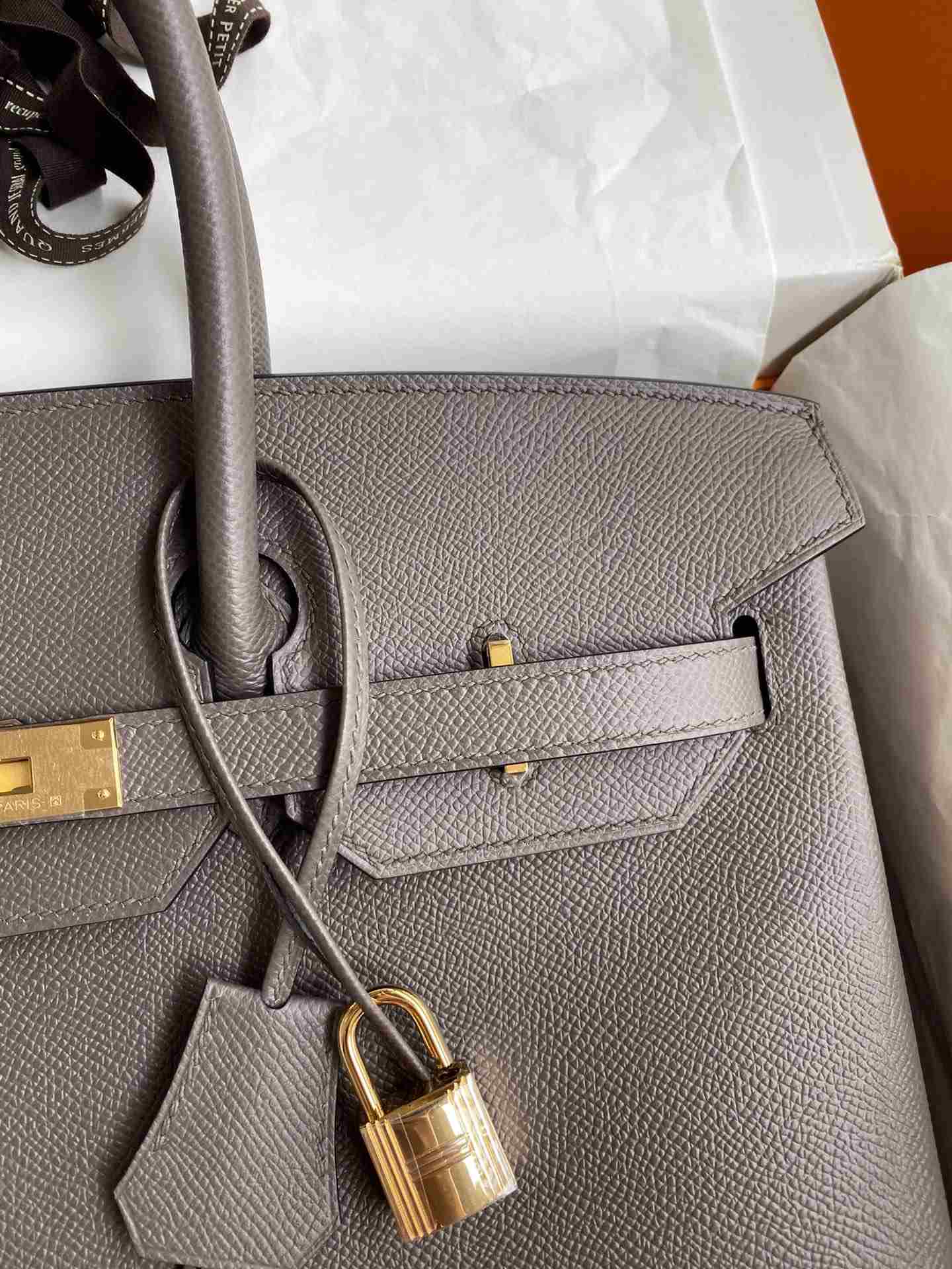 HERMES Birkin 35 Etain Epsom Gold-tone Hardware