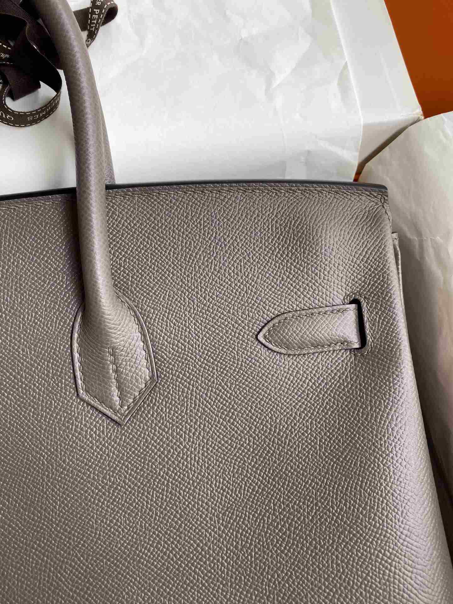 HERMES Birkin 35 Etain Epsom Gold-tone Hardware