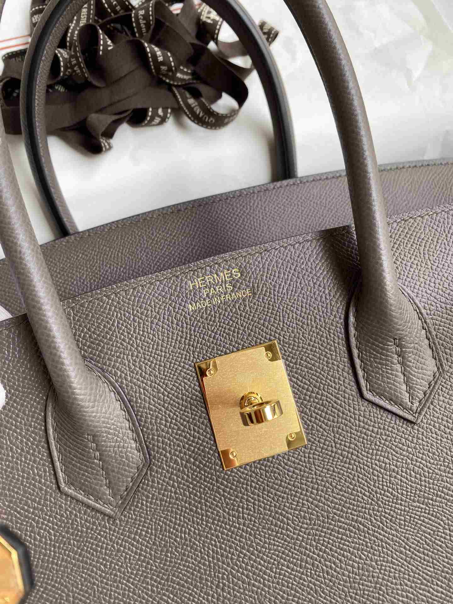 HERMES Birkin 35 Etain Epsom Gold-tone Hardware