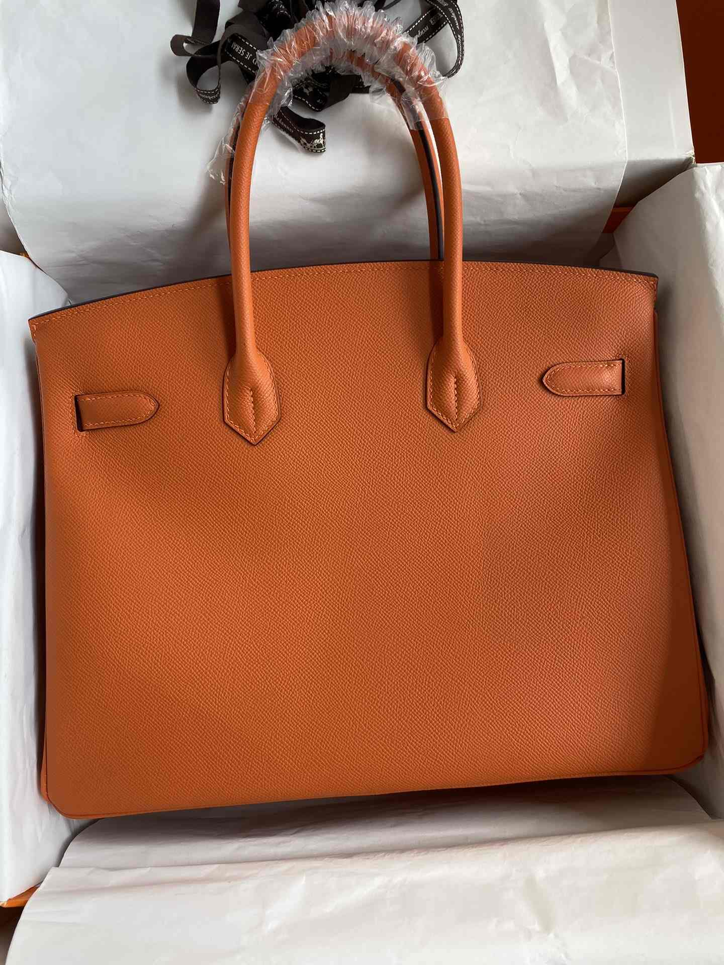 HERMES Birkin 35 Orange Epsom Silver-tone Hardware