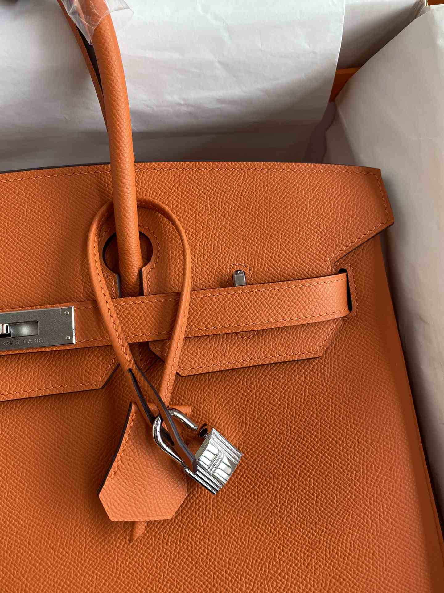 HERMES Birkin 35 Orange Epsom Silver-tone Hardware