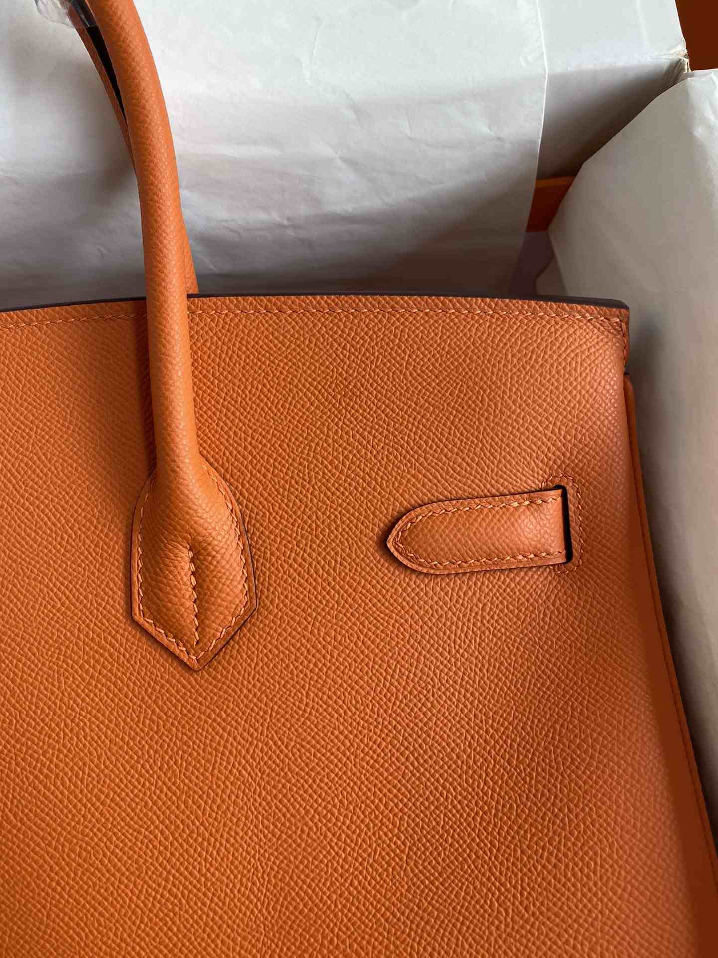 HERMES Birkin 35 Orange Epsom Silver-tone Hardware