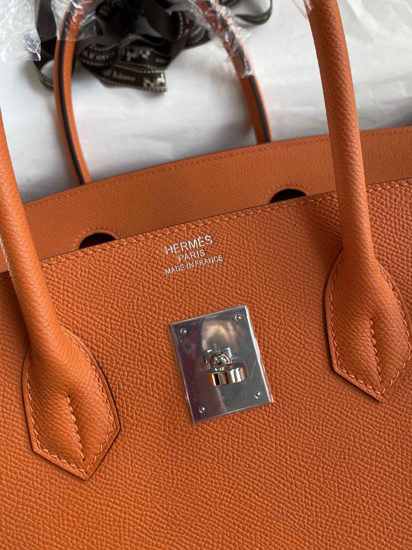 HERMES Birkin 35 Orange Epsom Silver-tone Hardware