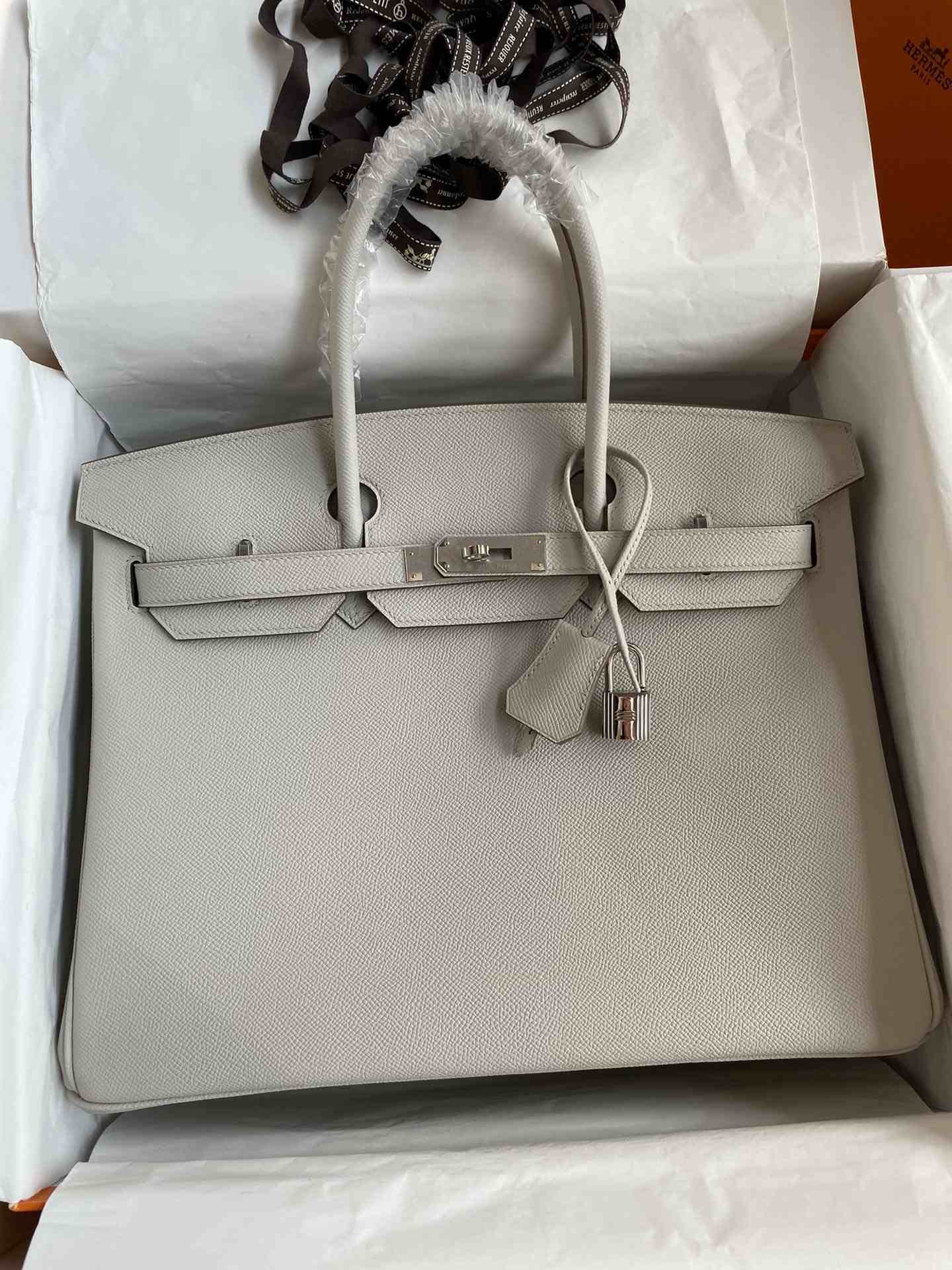 HERMES Birkin 35 Gris Perle Epsom Silver-tone Hardware