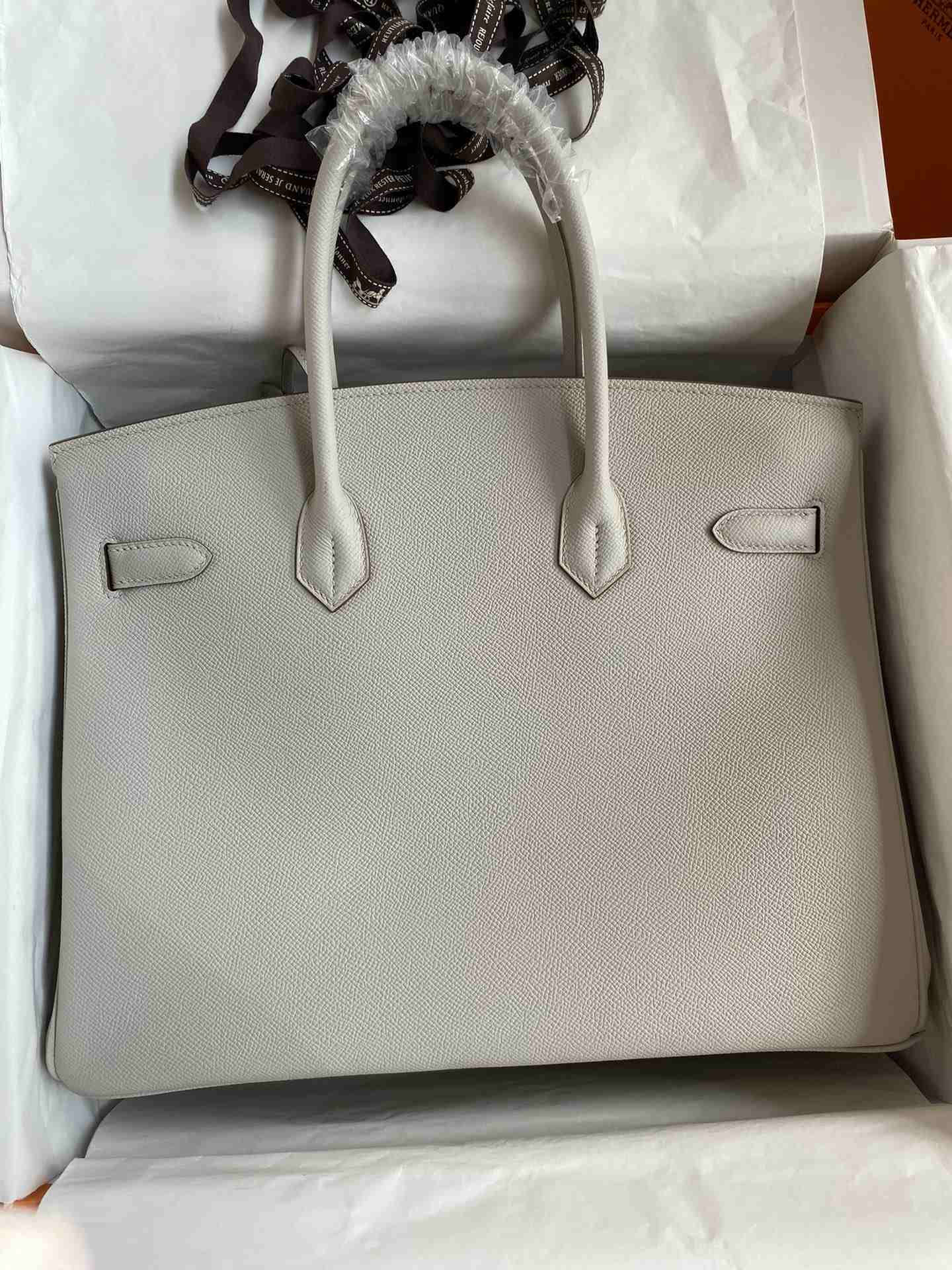 HERMES Birkin 35 Gris Perle Epsom Silver-tone Hardware