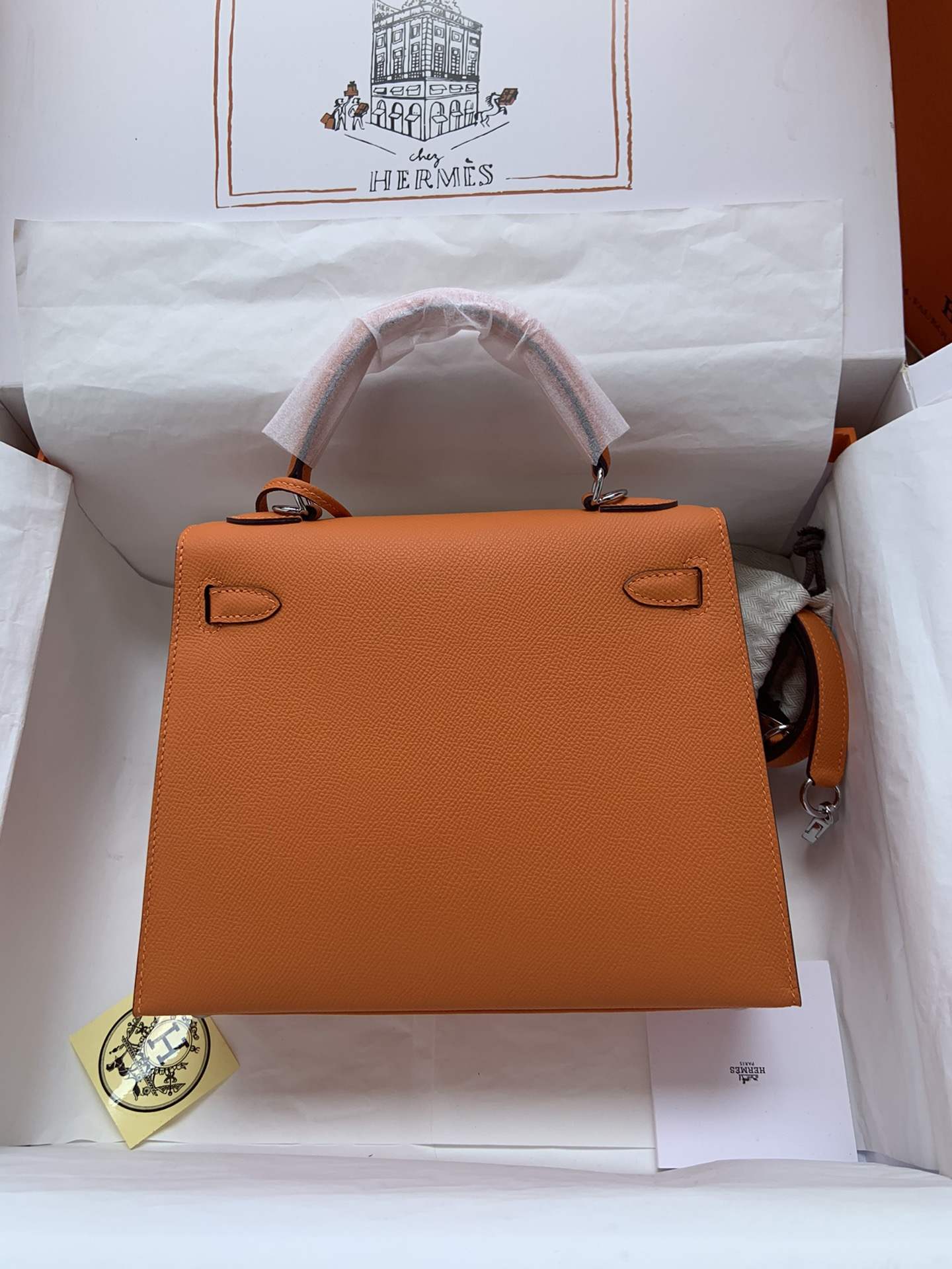 HERMES Kelly 25 Orange Epsom Silver-tone Hardware