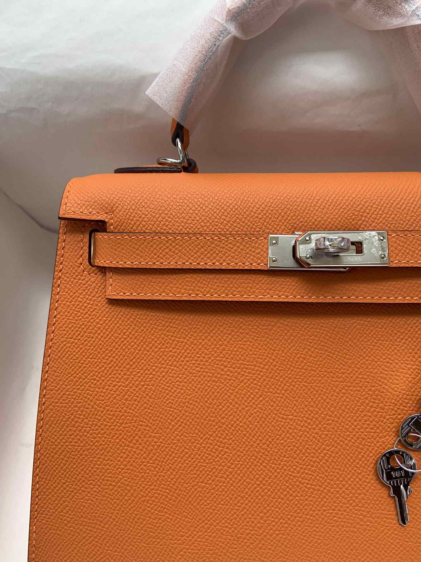 HERMES Kelly 25 Orange Epsom Silver-tone Hardware