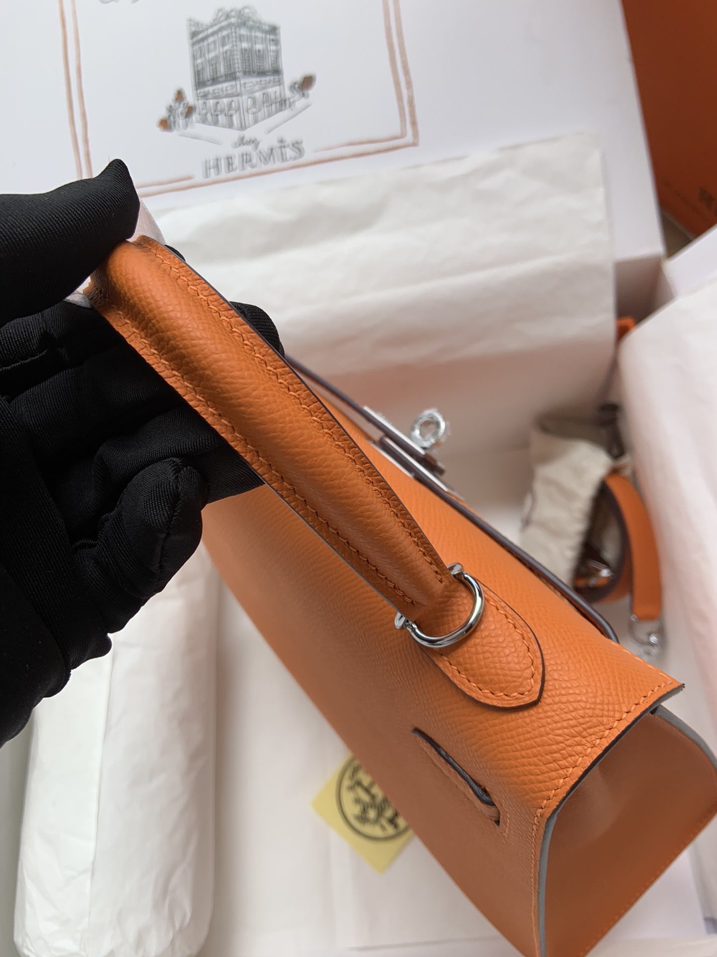 HERMES Kelly 25 Orange Epsom Silver-tone Hardware